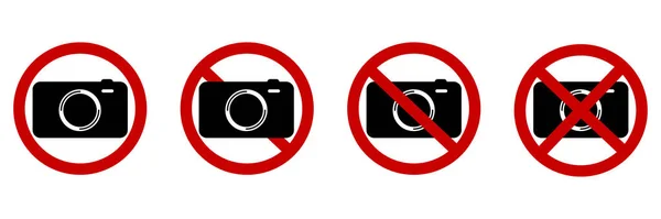 No hay iconos de cámara. Nada de fotos. Etiqueta informativa. Símbolo fotográfico. Signo prohibido. Ilustración vectorial. Imagen de stock. — Archivo Imágenes Vectoriales