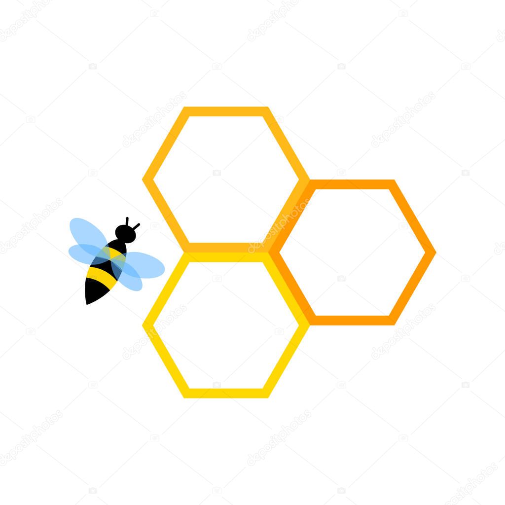 Bee icon. Honeycomb sign. Golden shape. Wax cell. Outline picture. Modern design. Vector illustration. Stock image. 