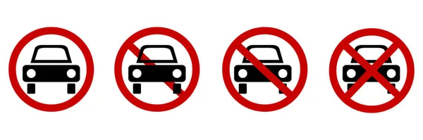 車のアイコンセットはありません。車両標識だ。赤い丸。禁止されてる。道路の要素。フラットデザイン。ベクトルイラスト。ストック画像. — ストックベクタ