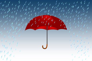 Şemsiye yağmur damlaları altında. Doğa resmi. Hava durumu. Gerçekçi bir tarz. İklim sanatı. Vektör çizimi. Resim yükle. 