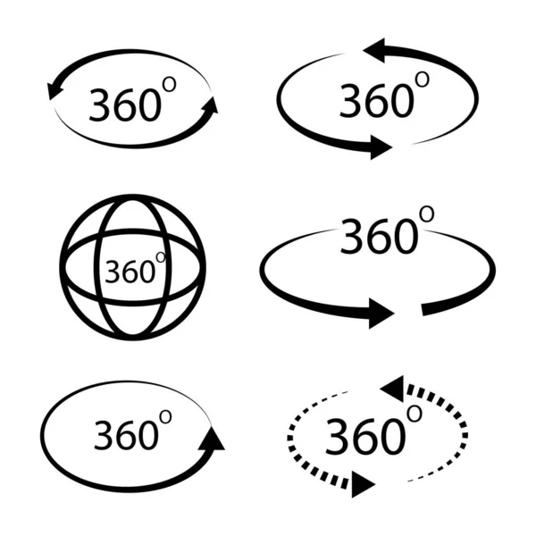 Driehonderdzestig graden icoon. Pijlen cirkelen. Verschillende tekens. Eenvoudige kunst. Vector illustratie. Voorraadafbeelding. — Stockvector
