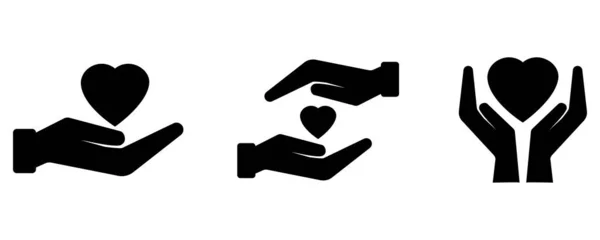 Coração no sinal da mão. Símbolo da medicina. Protegendo o logotipo. Conceito de cuidado. Fundo de amor. Ilustração vetorial. Imagem de stock. — Vetor de Stock