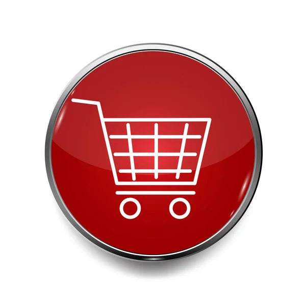 Einkaufswagen-Ikone. Rote Plakette. Supermarktwagen. Site-Taste. Einfaches Design. Vektorillustration. Archivbild. — Stockvektor