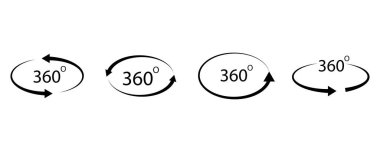 360 derece ikon. Farklı işaretler. Oklar daire şeklinde. Basit sanat. Vektör çizimi. Resim yükle.