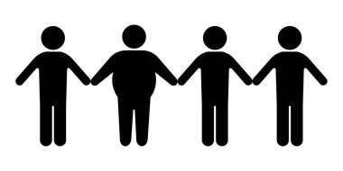 Konsept tasarım için siyah şişman insanlarla ikon. Siluet çizimi. Vektör çizimi. depolama resmi.