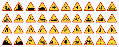 Öncelikli yol işaretleri. Zorunlu yol işaretleri. Trafik kanunları. Vektör çizimi. depolama resmi.