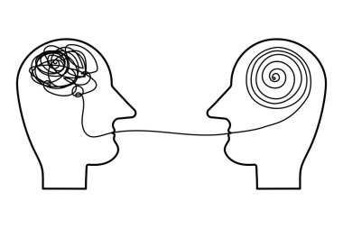 Çizgilerdeki insanlar konuşuyor. Hipster, konsept tasarım için insan başı. İş konsepti. Vektör çizimi. depolama resmi.