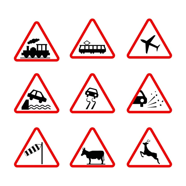 Panneaux routiers prioritaires. Interdiction des panneaux routiers. Panneaux routiers obligatoires. Les lois de la circulation. Illustration vectorielle. image de stock. — Image vectorielle