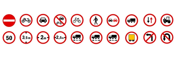 Interdiction des panneaux routiers. Panneaux routiers obligatoires. Les lois de la circulation. Illustration vectorielle. image de stock. — Image vectorielle