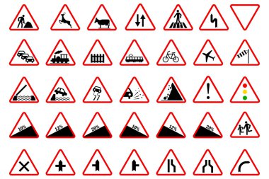 Öncelikli yol işaretleri. Zorunlu yol işaretleri. Trafik kanunları. Vektör çizimi. depolama resmi.