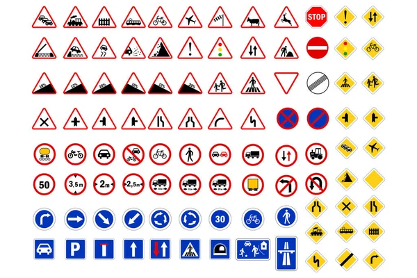 Vorfahrt für Verkehrsschilder. Verbotsschilder. Obligatorische Verkehrszeichen. Verkehrsregeln. Vektorillustration. Archivbild. — Stockvektor