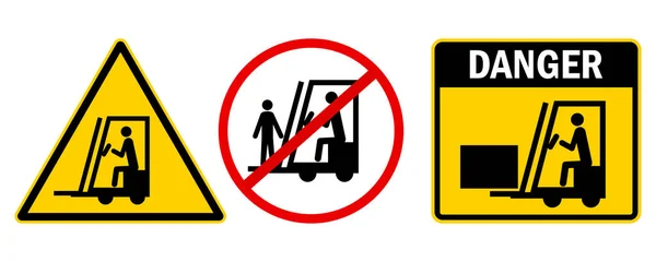 Illustration med gaffeltruck varningsskylt. Varningsskyltar för lastare. Underteckna förbud mot människor på en gaffeltruck. Vektorillustration. lagerbild. — Stock vektor