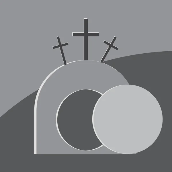 Esbozo de póster con cueva de Pascua y cruces. Fondo de Pascua. Cueva vacía y cruces. Ilustración vectorial. imagen de stock. — Archivo Imágenes Vectoriales