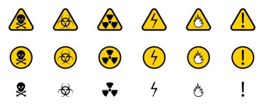 Tehlikeli işaretler. Tıbbi tasarım için sarı tehlikeli işaretleri olan ikon. Vektör çizimi. depolama resmi. 