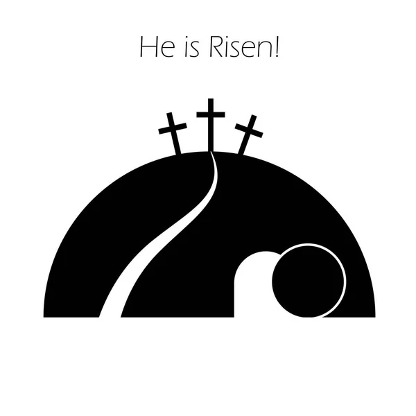 Caverne de dessin animé trois croix. Joyeuse Pâques. Illustration vectorielle. image de stock. — Image vectorielle