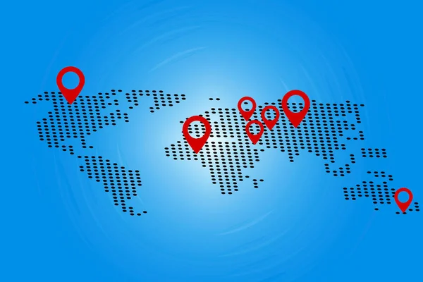 Ilustración plana con mapa punteado con alfileres. Icono del mapa mundial. Señal de localización. Ilustración vectorial. imagen de stock. — Vector de stock