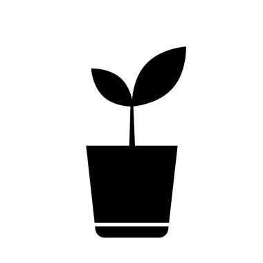 Beyaz arka planda siluet saksısı. Bitki yaprağı işareti. Vektör çizimi. depolama resmi. 