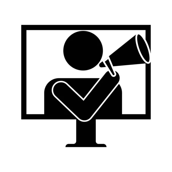 Man speaker. Mann mit einem Lautsprecher im Monitor. Silhouetten-Illustration. Vektorillustration. Archivbild. — Stockvektor