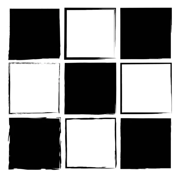 Μαύρο πινέλο πλατείες σε μοντέρνο στυλ. Υδατογραφία υφή βούρτσας. Η υφή του Grunge. Εικονογράφηση διανύσματος. εικόνα αποθέματος. — Διανυσματικό Αρχείο