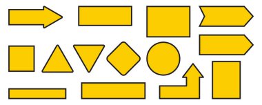 Siyah arkaplanda düz şekilli sarı boş işaretler. Vektör çizimi. depolama resmi.
