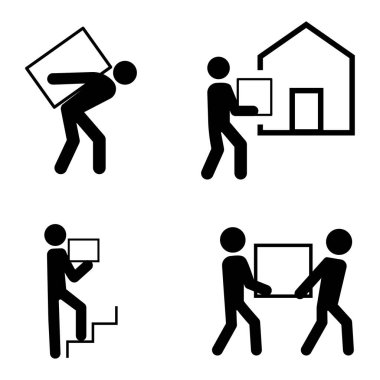 Simgeler kağıt tasarımı için taşınıyor. Kurye servisi. Vektör çizimi. depolama resmi.