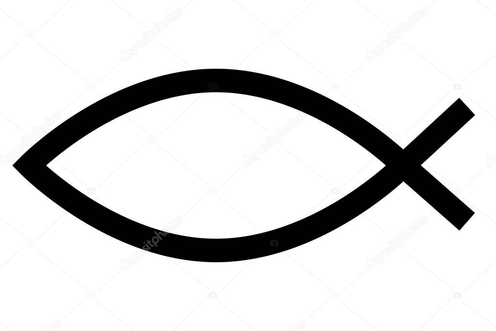 Illustration with black fish sign of christians on white background. Logo symbol. Vector illustration. stock image. EPS 10.