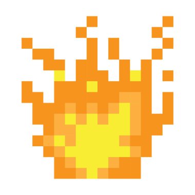 Sarı pikselli düz simge. Modern tarzda piksel ateşi. Piksel sanatı. Vektör çizimi. depolama resmi. 