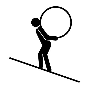 Çizgi film Sisyphus konsept tasarımı için bastırıyor. Vektör çizimi. depolama resmi. 