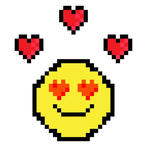 Corações sorridentes pixel. Símbolo de amor. Arte Pixel. Coração vermelho. Cara feliz. Logotipo de personagem bonito. Ilustração vetorial. imagem de estoque —  Vetores de Stock