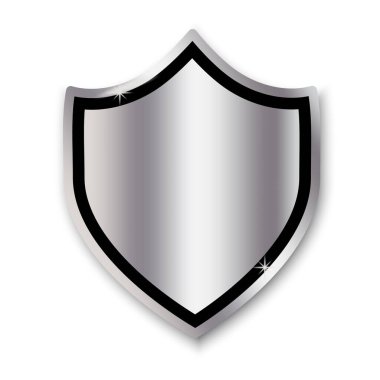 Dekorasyon tasarımı için gümüş kalkanlı ikon. Koruma kalkanı. Güvenlik kalkanı logosu simgesi. Vektör çizimi. depolama resmi. 