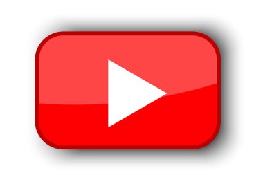 Beyaz arka planda kırmızı oyun işareti. İnternette oyna. Sosyal medya. Video oynatıcı. Vektör çizimi. depolama resmi.