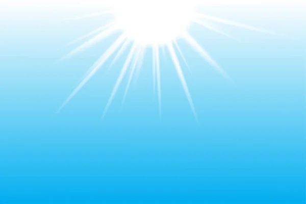 Blue sky, sun rays. The bright glow of the sun. Clear sky. Vector illustration. stock image. — Stok Vektör