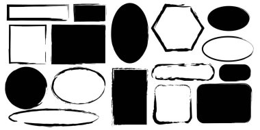 Suluboya stilinde farklı fırça şekilleri. Boya fırçası lekesi. Geometrik şekli çember yapın. Vektör çizimi. Resim yükle.