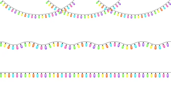 Cartoon garlands colored light bulbs. Party decoration. Rainbow color. Vector illustration. Stock image. — Stockový vektor