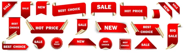 Современный Сет Красными Распродажами Продажи Предлагают Ценовой Знак Ценник Дизайн — стоковый вектор