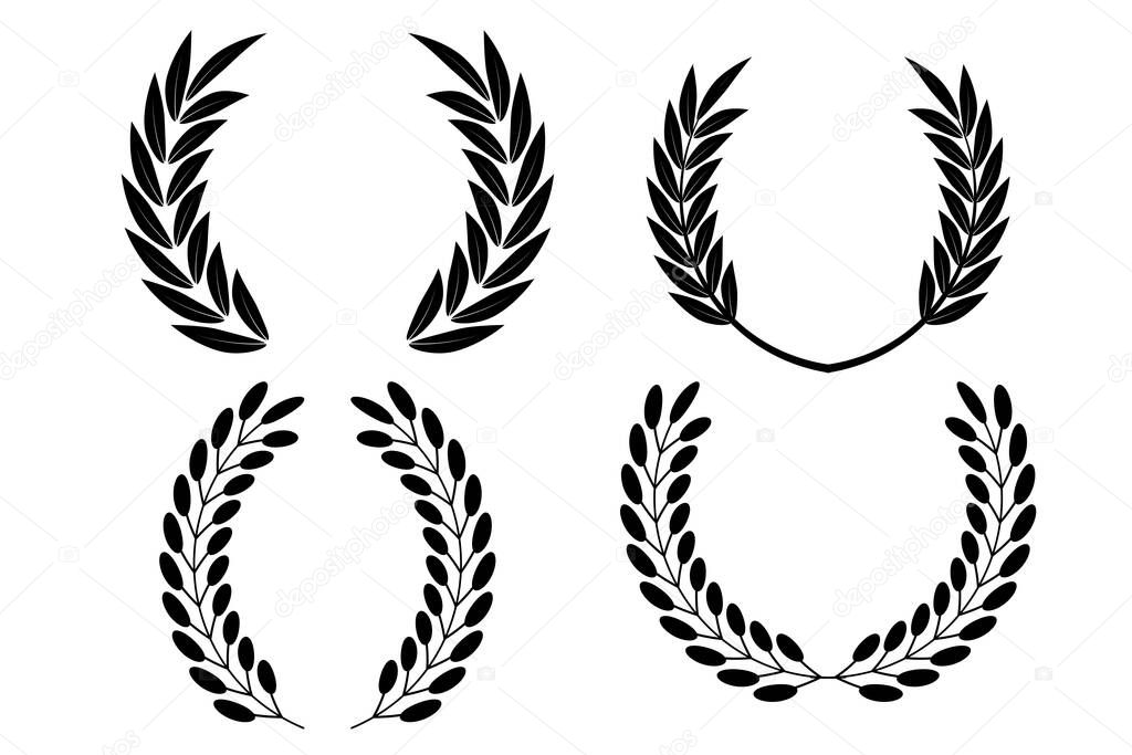 Vintage royal set with wreaths. Award trophy set. Floral branch. Peace symbol. Winner certificate. Vector illustration. Stock image. EPS 10.