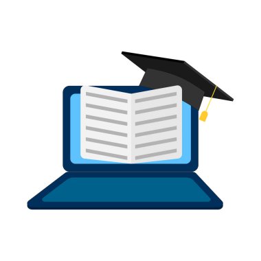 Laptop kitabı ekranda. Veri bilgi bilgileri. Eğitim, bilgi, öğrenim kavramı. Vektör çizimi. Stok görüntüsü. EPS 10.