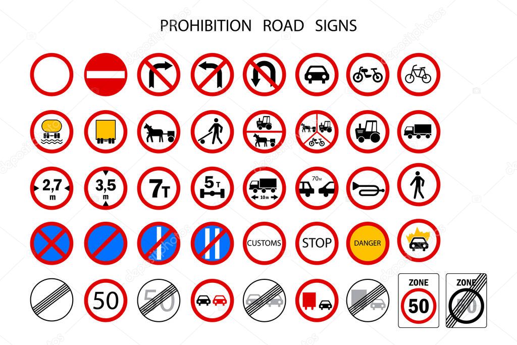 Prohibition road signs. Mark prohibited. Vector illustration. Stock image. EPS 10.