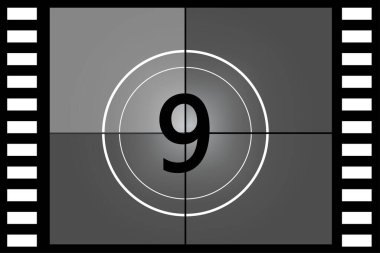 Old movies timer counter number nine. Vector illustration. Stock image. EPS 10.