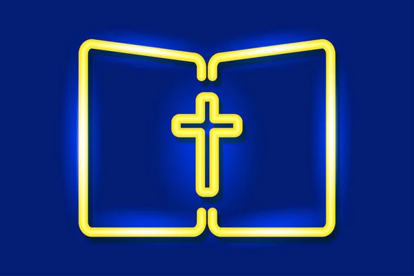 Neon Frame Church Glowing Cross Vector Illustration Stock Image Eps — Image vectorielle