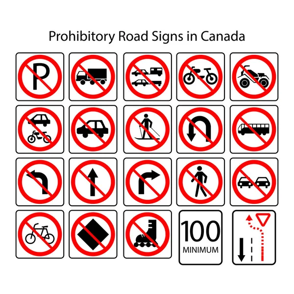 Señales Tráfico Canadá Signos Prohibitivos Canadienses Ilustración Vectorial Foto Archivo — Archivo Imágenes Vectoriales