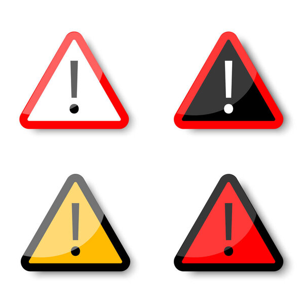 треугольный набор восклицательных знаков. Знак внимания. Векторная иллюстрация. Фото со склада. EPS 10.