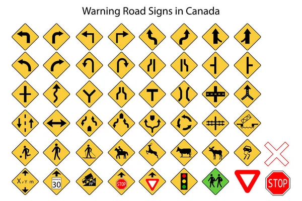 Verkehrsschilder Kanada Kanadische Warnsignale Vektorillustration Archivbild Eps — Stockvektor