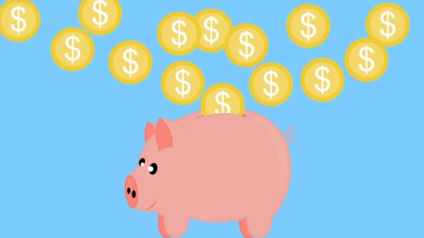 Lots Money Putting Piggy Bank Make Cash Online Abundance Dollar — Stock Video