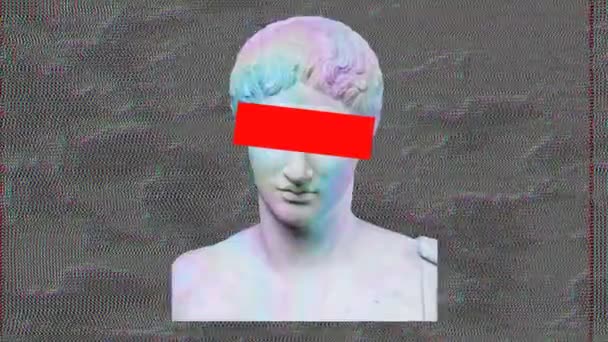 Retro Glitch Effect Collage Statue Holographic Colors Red Rectangle Eyes — Stockvideo