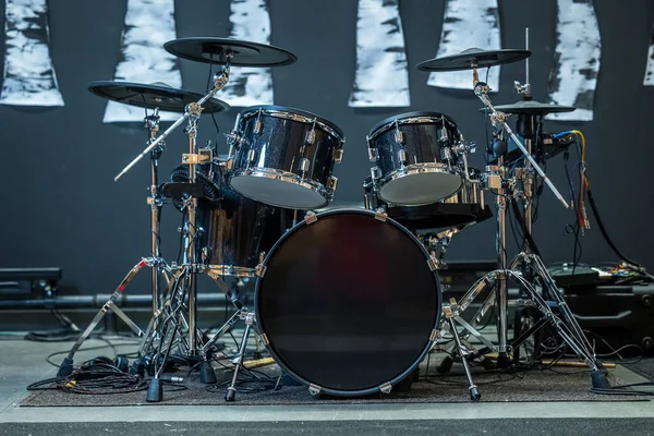 A set of drums set up at a local church for the praise and worship team or a band