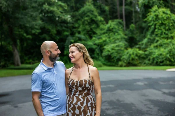 Caucasian Couple Forties Looking One Another Copy Space —  Fotos de Stock