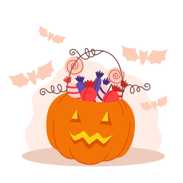 Halloween Pumpkin Lanterns Sweets Trick Treating — Vetor de Stock