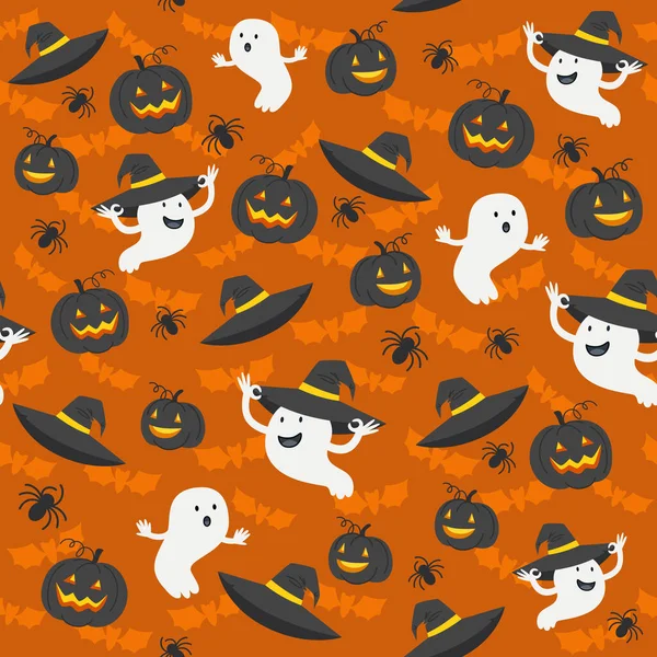 Patrón Sin Costuras Halloween Linternas Calabaza Fantasmas — Vector de stock