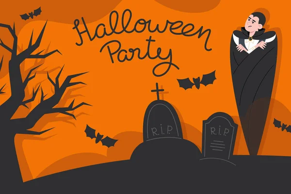 Noche Halloween Invitación Fiesta Estilo Plano — Vector de stock